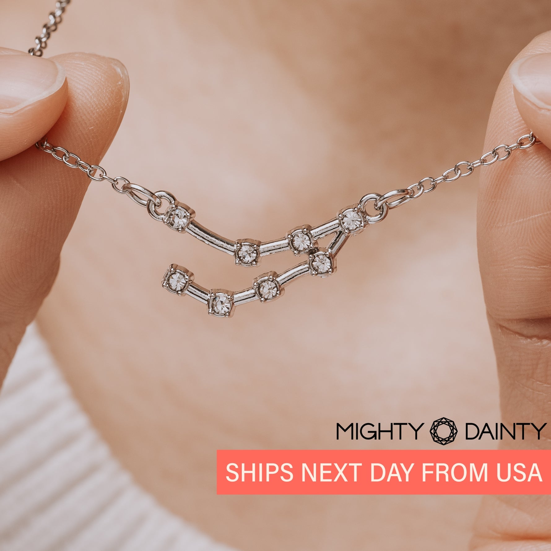 Capricorn Horoscope necklace with cubic zirconia and hypoallergenic cable chain for her by Mighty dainty 