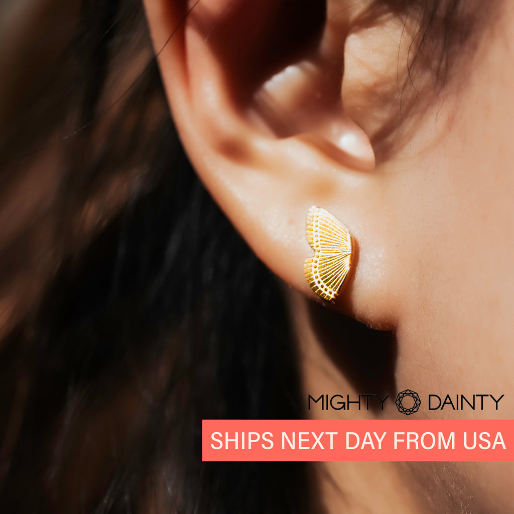 Mini gold butterfly stud earrings for her