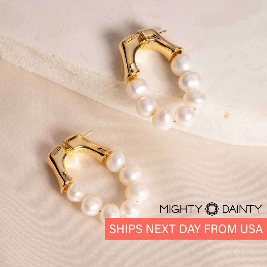 Natural freshwater pearl earrings with gold plated details