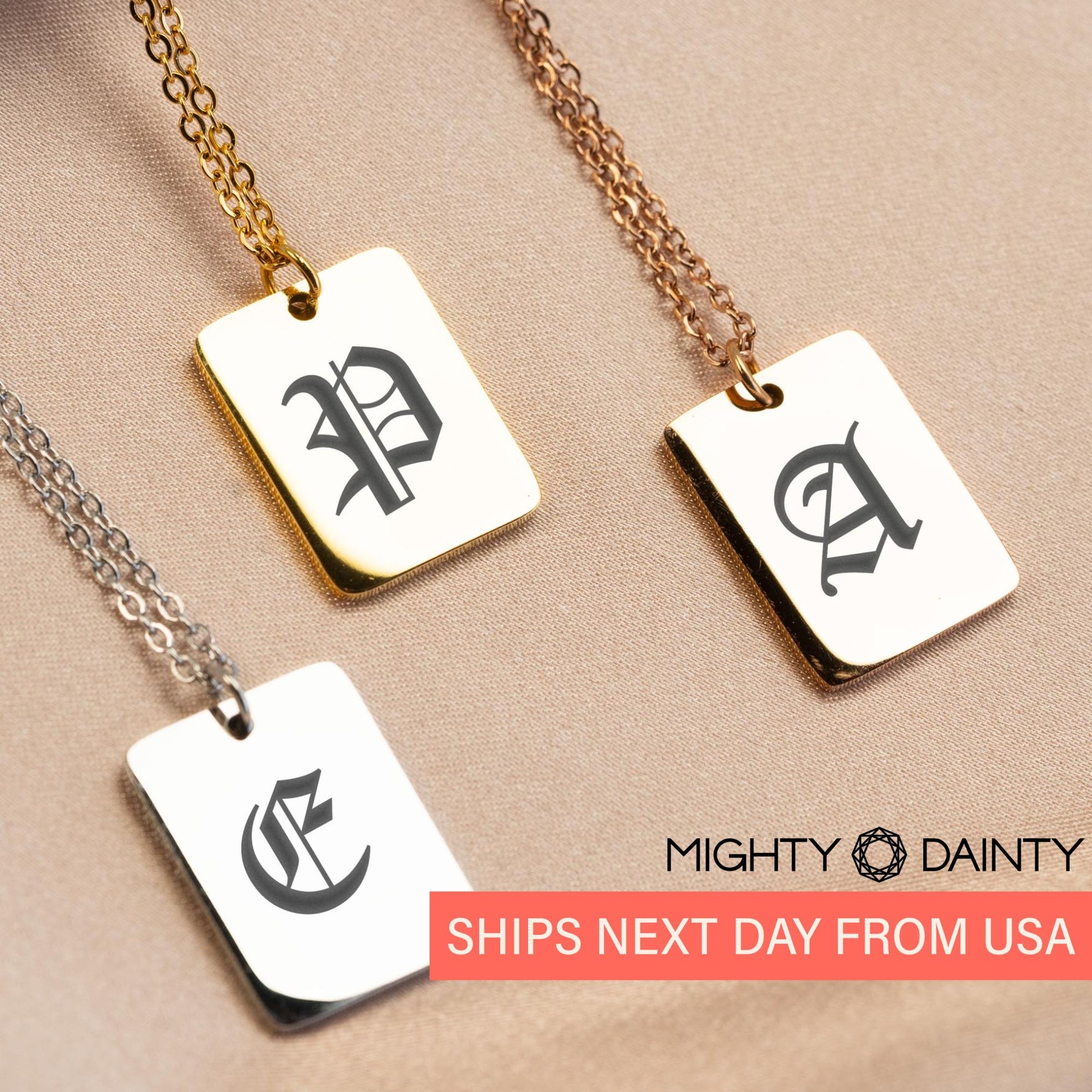 Rectangle Vintage Initial Necklace