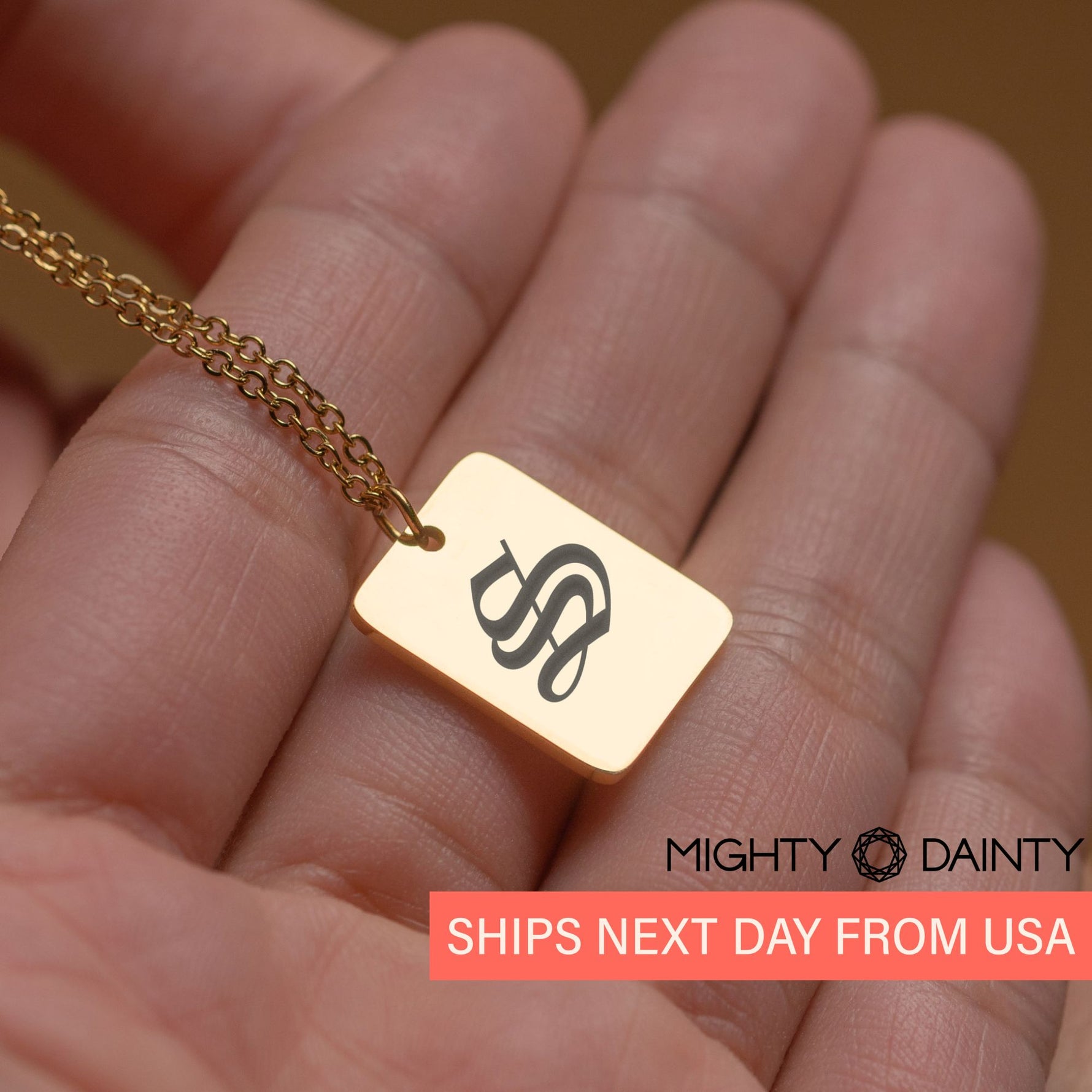 Rectangle Vintage Initial Necklace