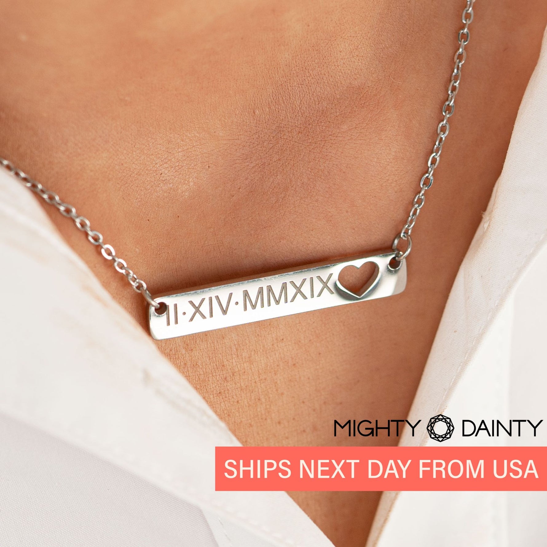 woman wearing personalized name necklace
