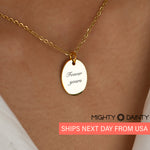 Oval Text Pendant Necklace