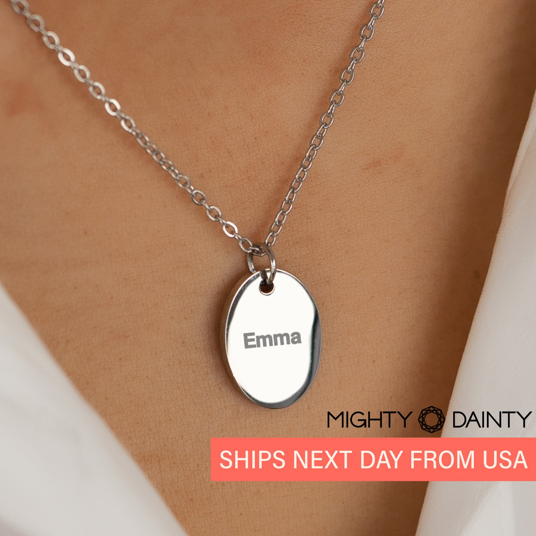 Oval Text Pendant Necklace