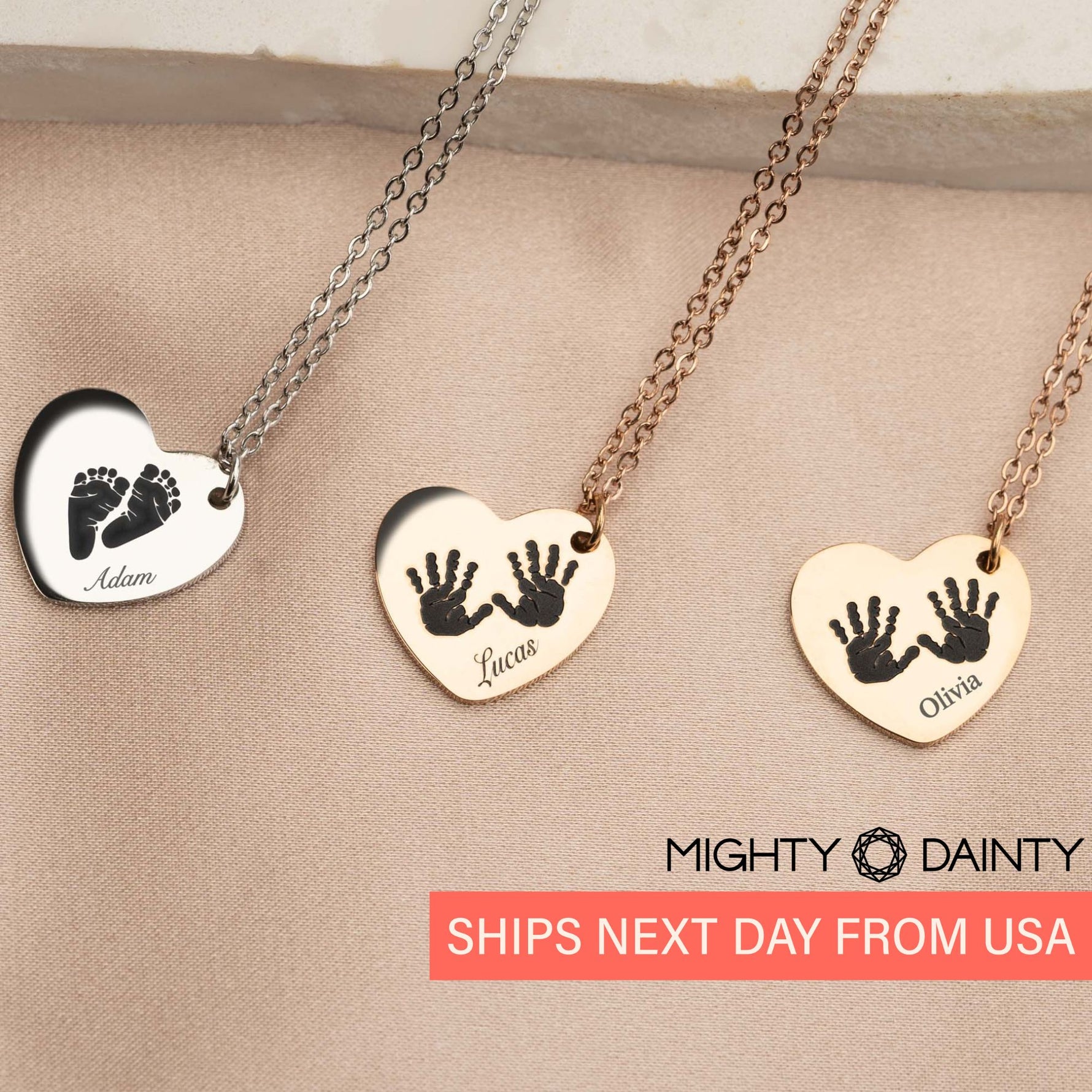 heart baby footprint necklace