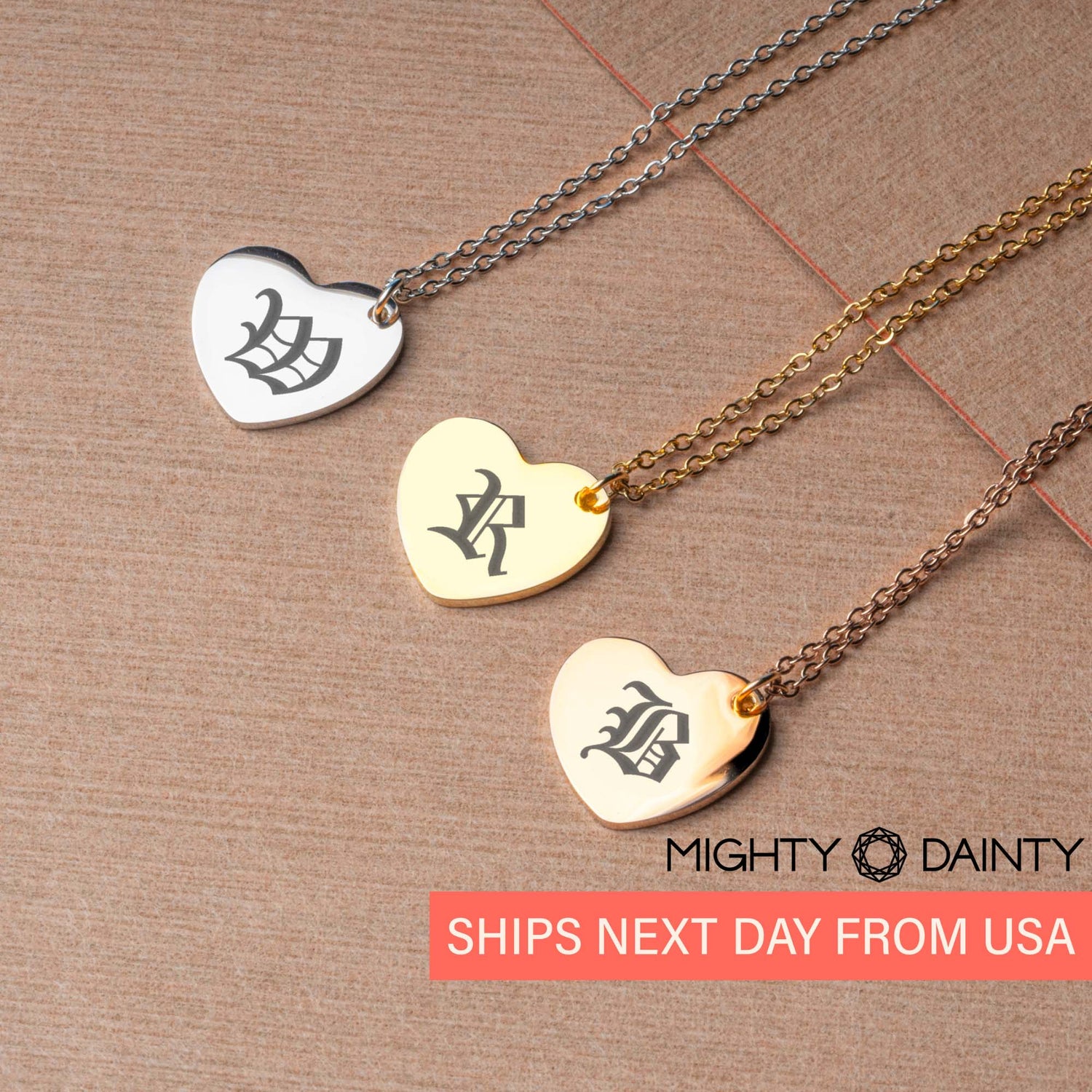 Heart Vintage Initial Necklace