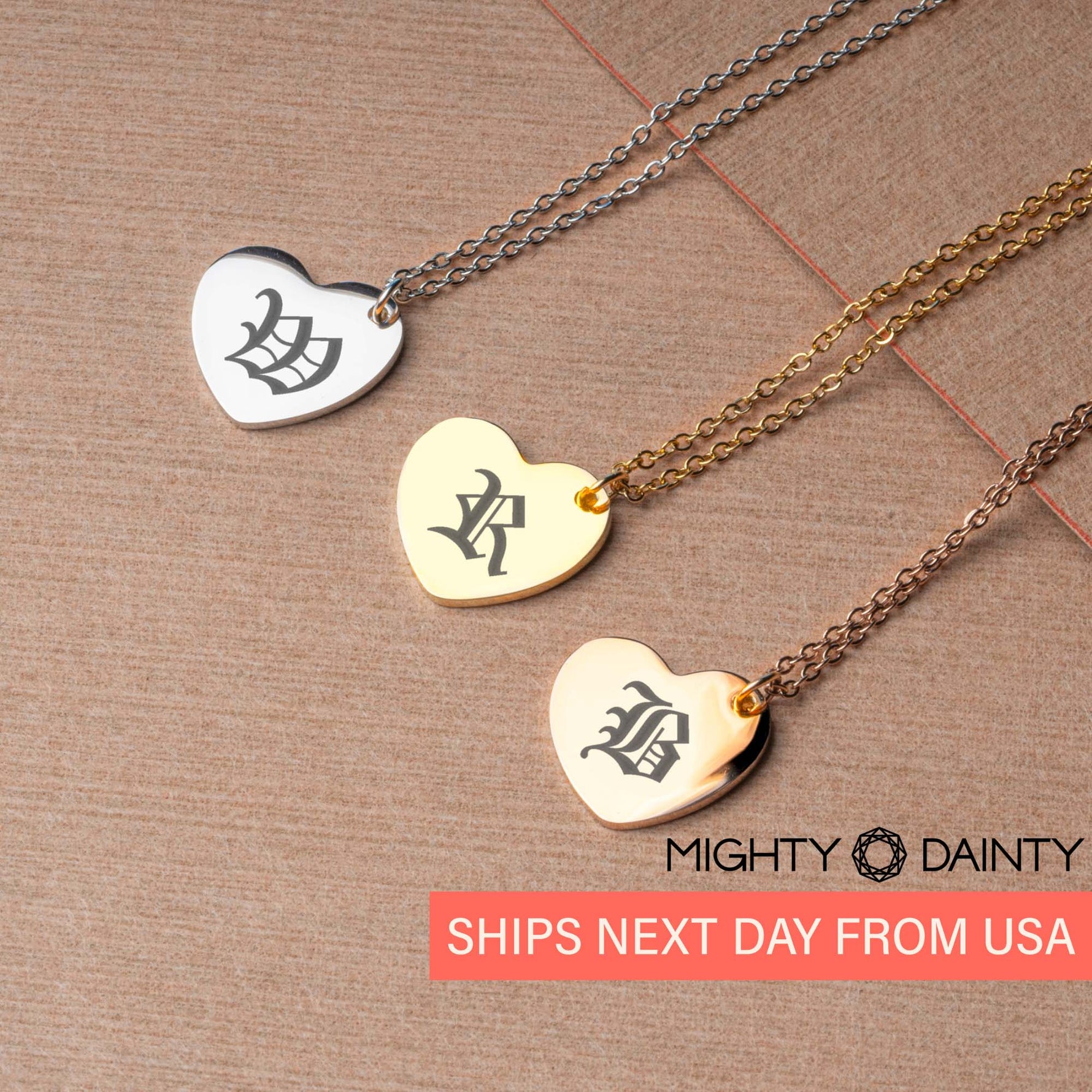 Heart Vintage Initial Necklace