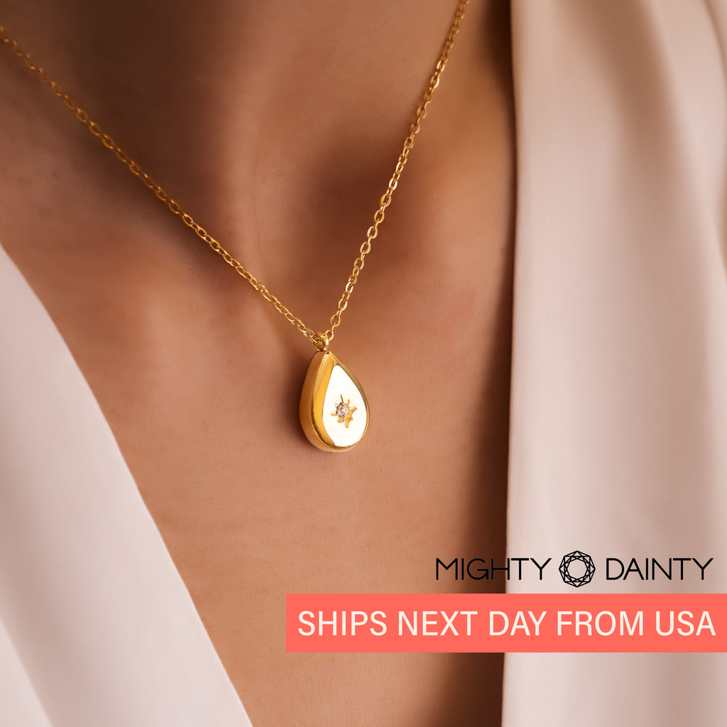 Gold plated zirconia necklace teardrop shape necklace for her