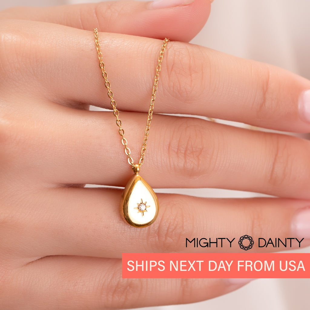 Teardrop gold necklace zirconia star chain necklace for her Mighty Dainty 