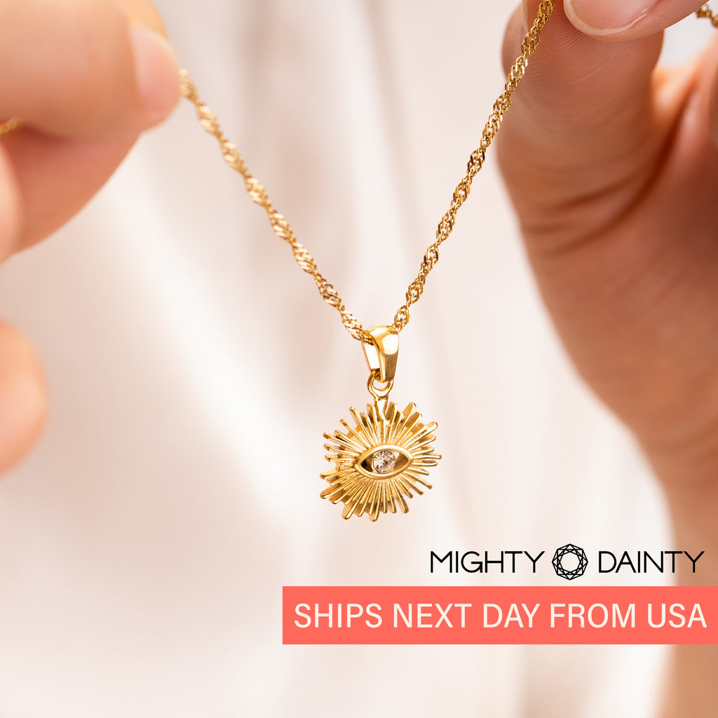 Evil eye sun shaped necklace zirconia stone 
