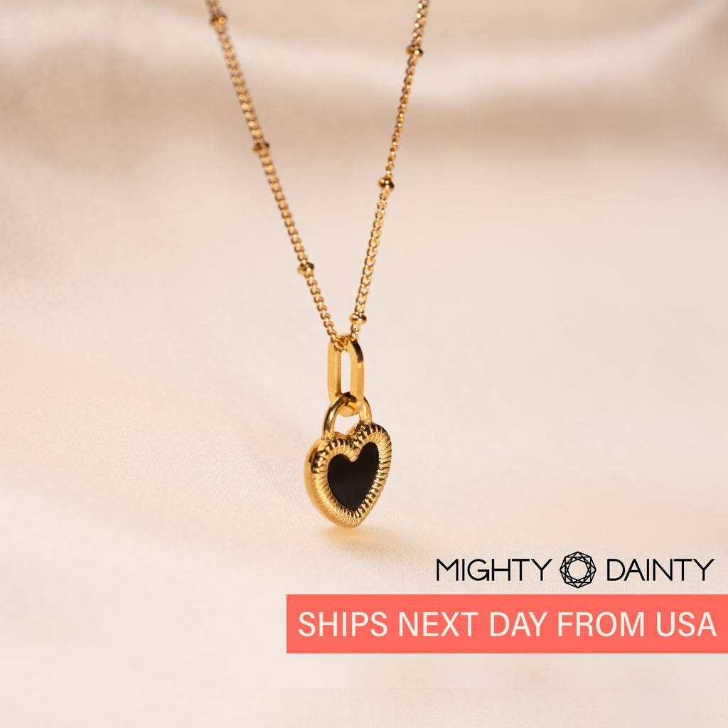 Gold plated black heart necklace 