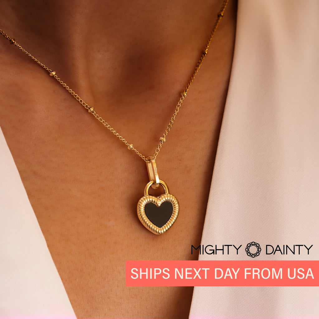 Black heart gold plated everyday necklace for her