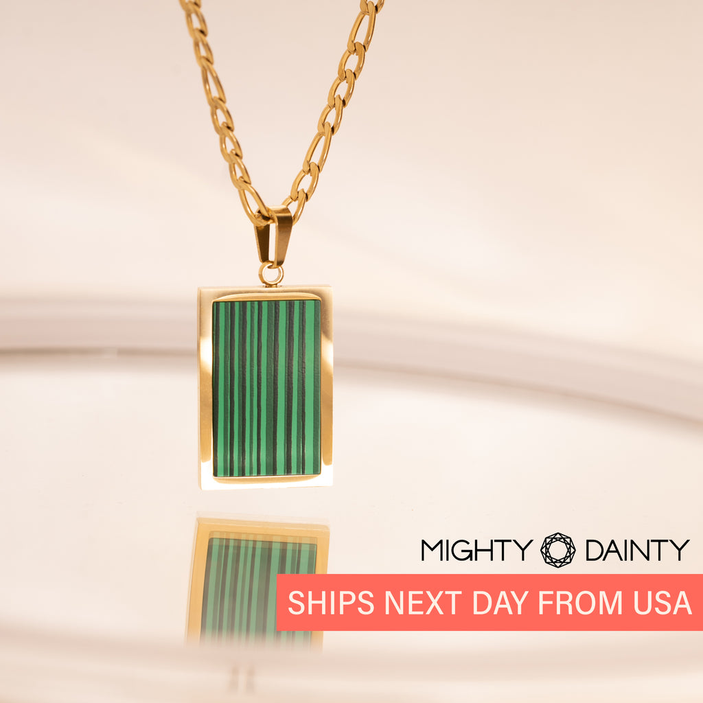 gold plated stone necklace for her malachite stone pattern 