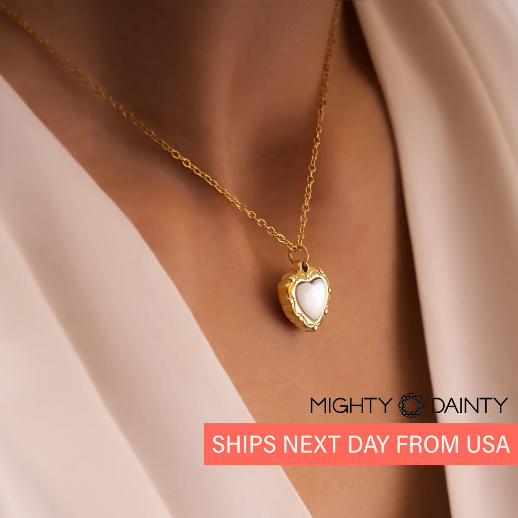 Heart shaped mother of pearl necklace for her