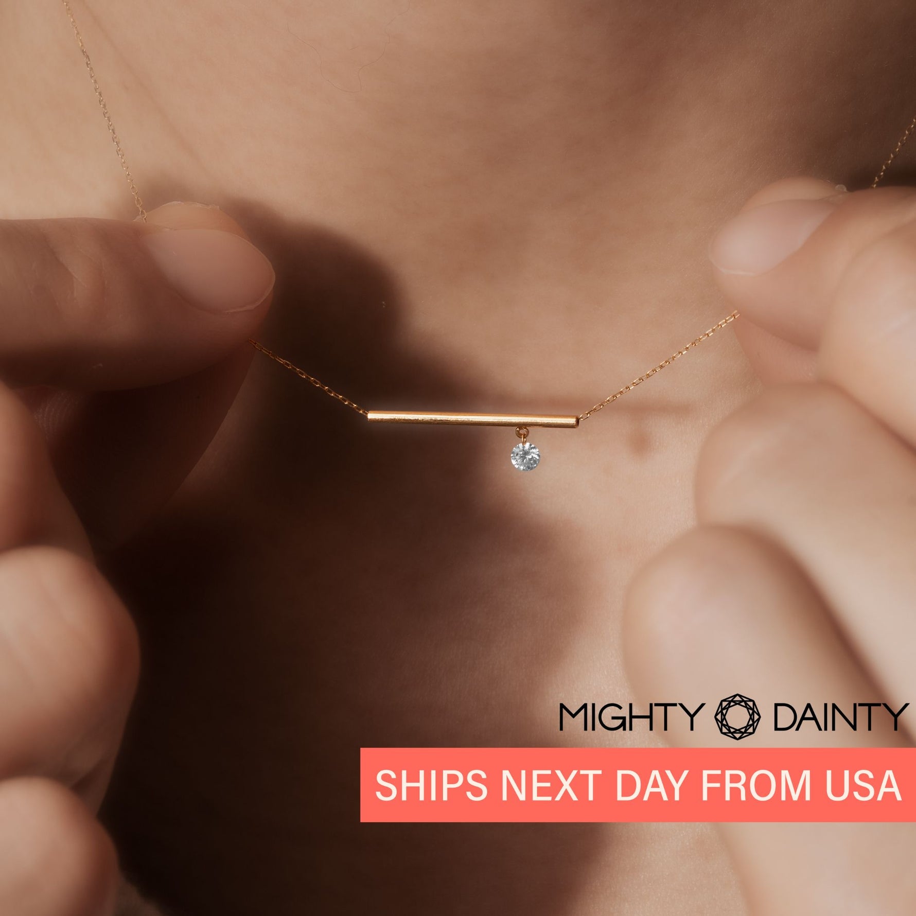 Gold Bar and Diamond Necklace