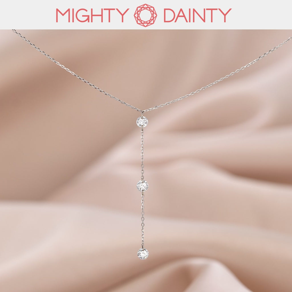 Diamond lariat necklace with real diamonds and 14k gold, rose, gold and white gold by Mighty Dainty