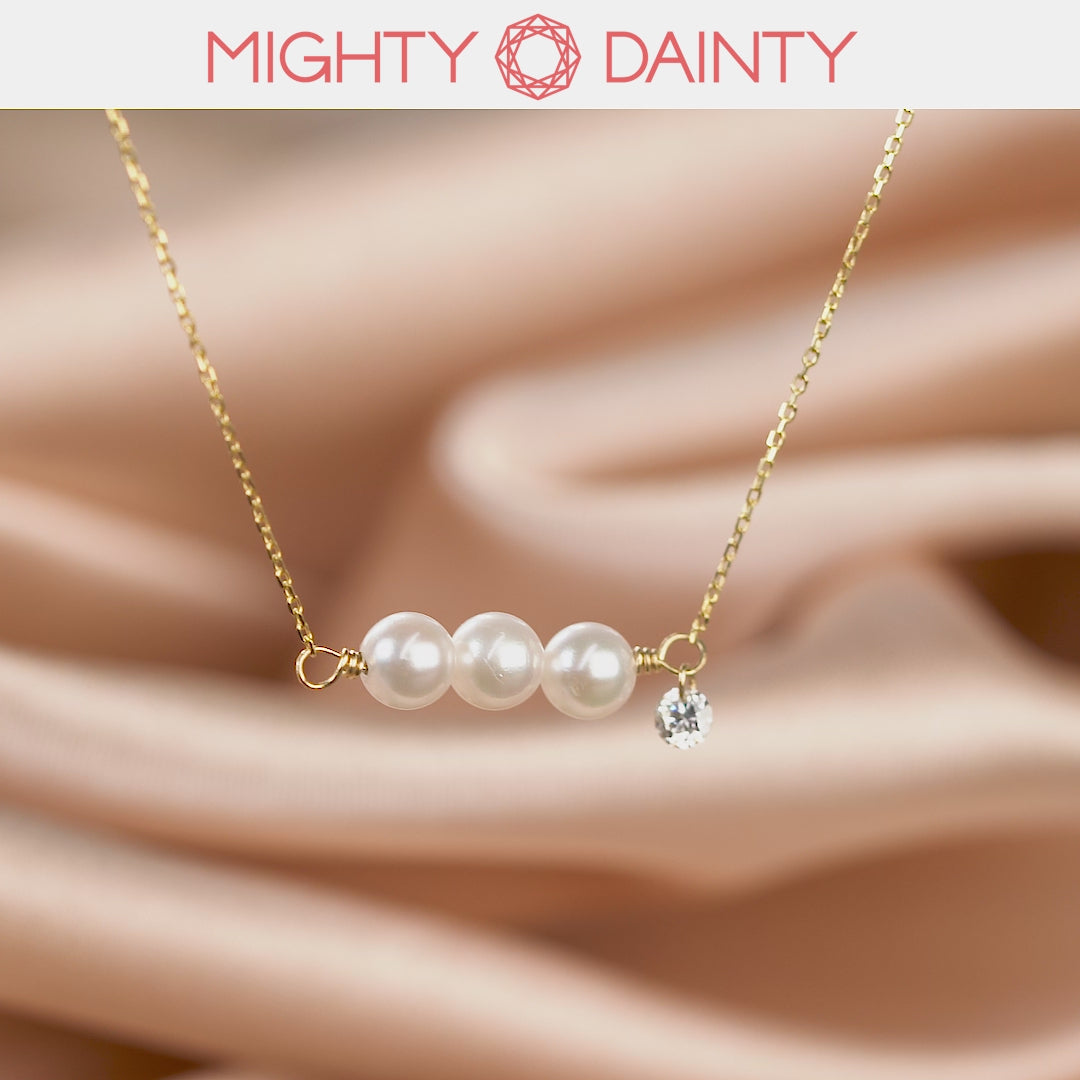 diamond and gold three pearl necklace from Mighty Dainty